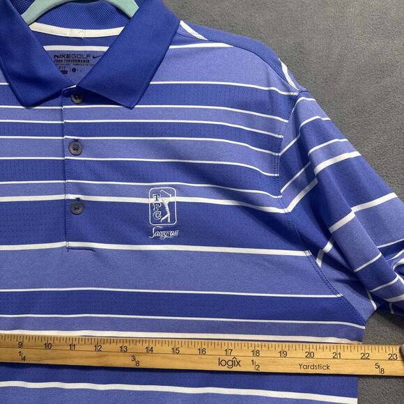 TPC Sawgrass Nike Golf Tour Performance Polo Shirt Mens L Blue Striped Dri-Fit - Picture 5 of 7